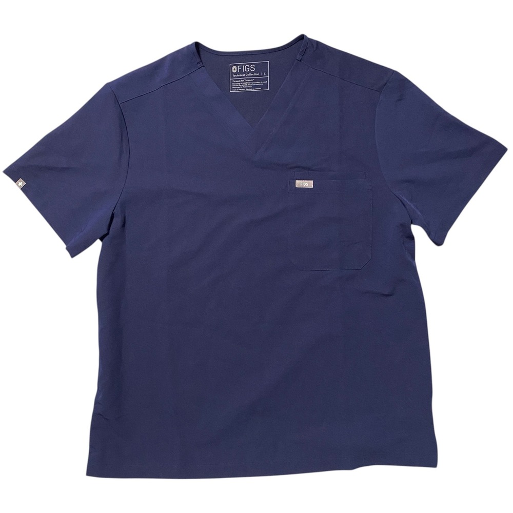 FIGS Leon Three-Pocket Scrub Top Mens Large Navy Blue V-Neck 1000199 NWT